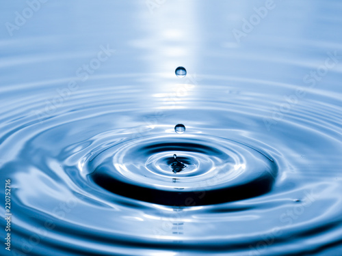 close up drop of water on blue background