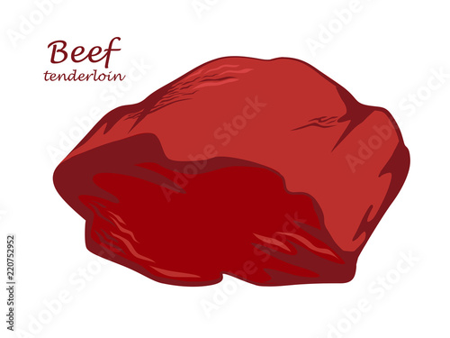 Beef tenderloin. Piece of meat. Colored image with contour. Vector illustration. Icon, emblem, logo element.