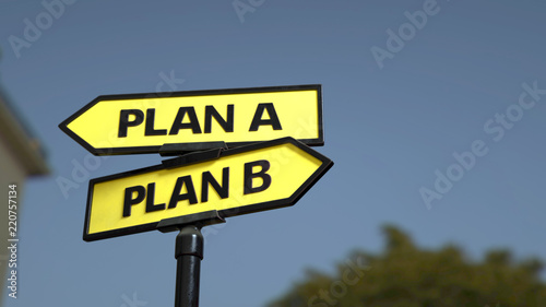 A road sign with plan A plan B words. 3d image. © Jane