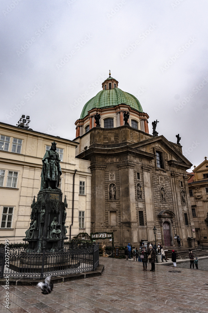 Church and traditional buildings in Prague city