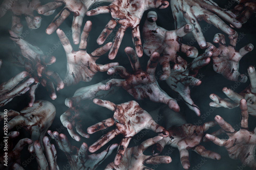 Fototapeta premium Crowd of dirty zombie hands