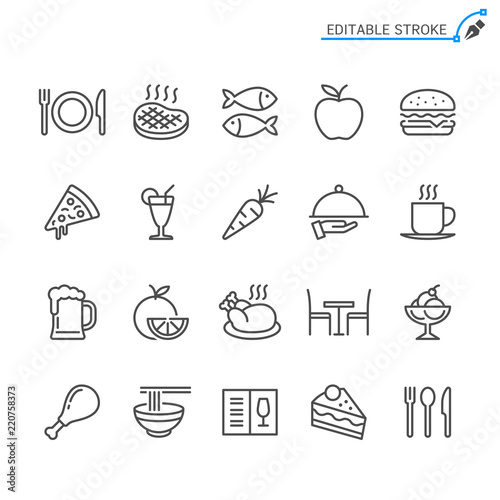 Food line icons. Editable stroke. Pixel perfect.