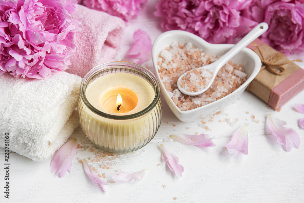 Massage salt and peony flowers Massage salt and peony flowers