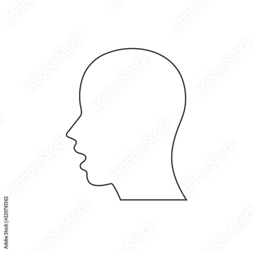 Human head or profile silhouette with open mouth isolated on white background