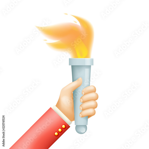 Isolated victory flame hand hold fire torch icon template 3d cartoon design vector illustration