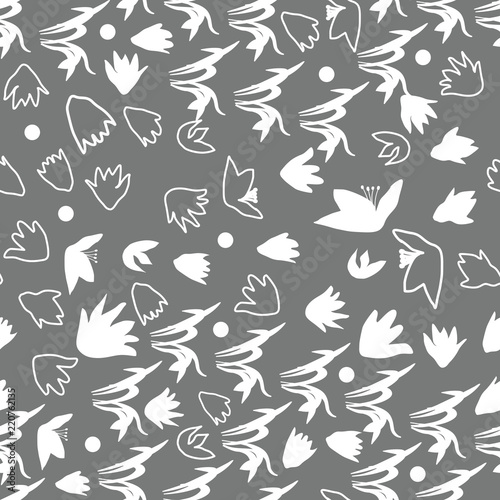 Vector floral seamless pattern with hand drawn scilla or snowdrop flowers and leaves. Modern decorative background in pastel colors.