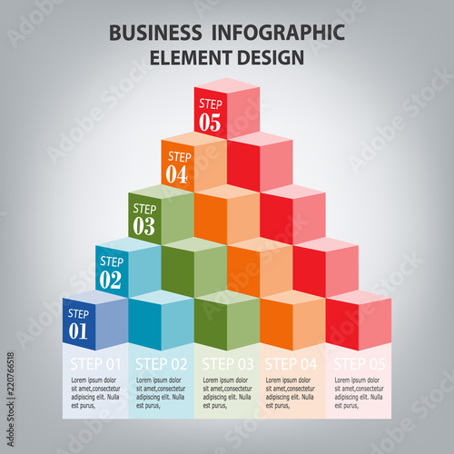 Infographics business template with arrow steps for Presentation, Sale forecast, Web design, Improvement, Step by Step