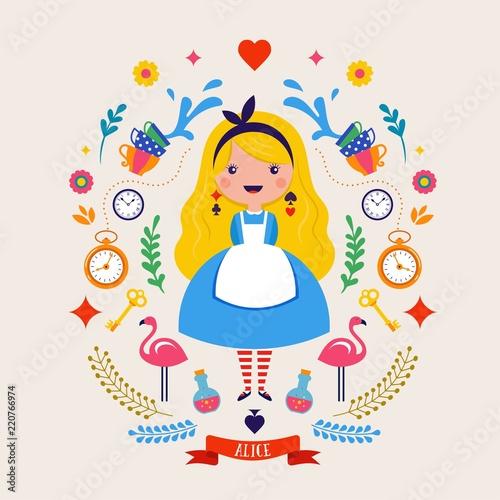 Alice in Wonderland banner, poster and card. We are mad here. Vector background