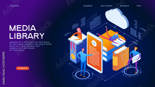  Media library isometric concept banner