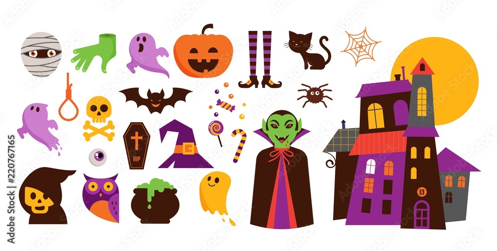 Happy Halloween hand drawn stickers, icons, elements Happy Halloween hand drawn stickers, icons, elements
