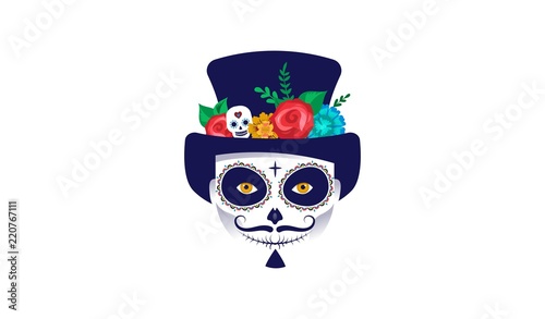 Dia de los muertos, Day of the dead, Mexican holiday, festival. Poster, banner and card with make up of sugar skull