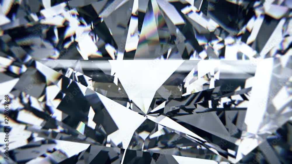 White diamond dispersion footage. Crystal clean gem. Round diamond cut animation with light rainbow on surface. Silver bright background video. 3D animation of shiny gem stone