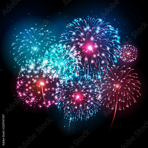 Vector holiday festival blue and pink firework. Independence day
