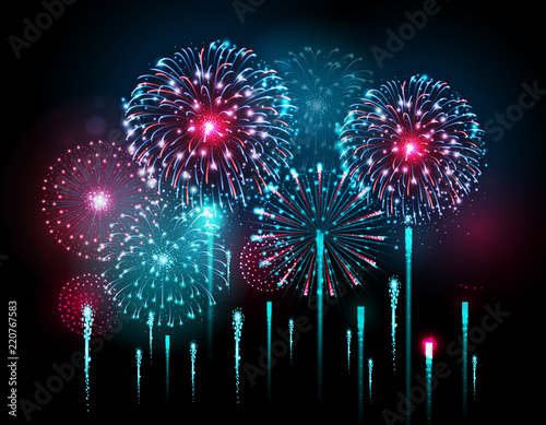 Vector holiday festival blue and pink firework. Independence day