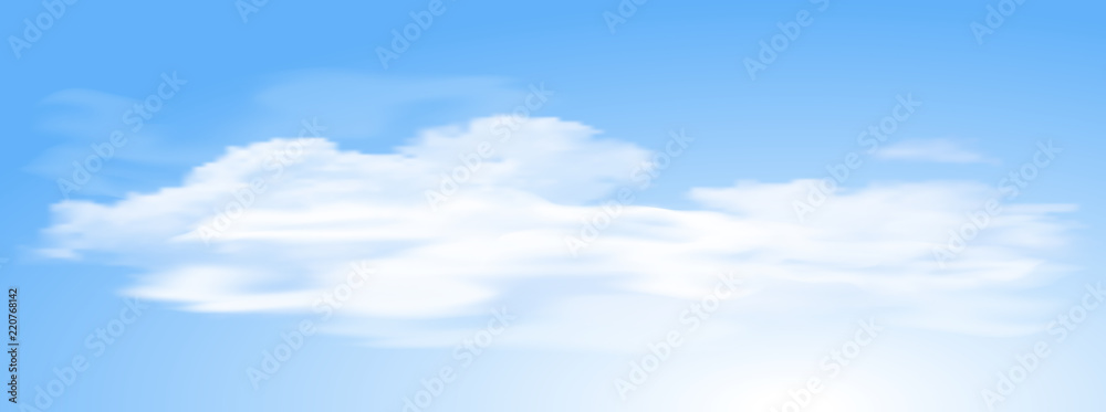 Panorama view of white cloud with blue sky background. Vector illustration.