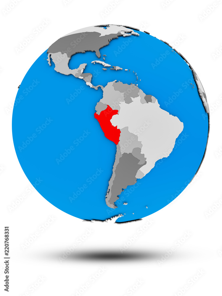Peru on political globe isolated Peru on political globe isolated