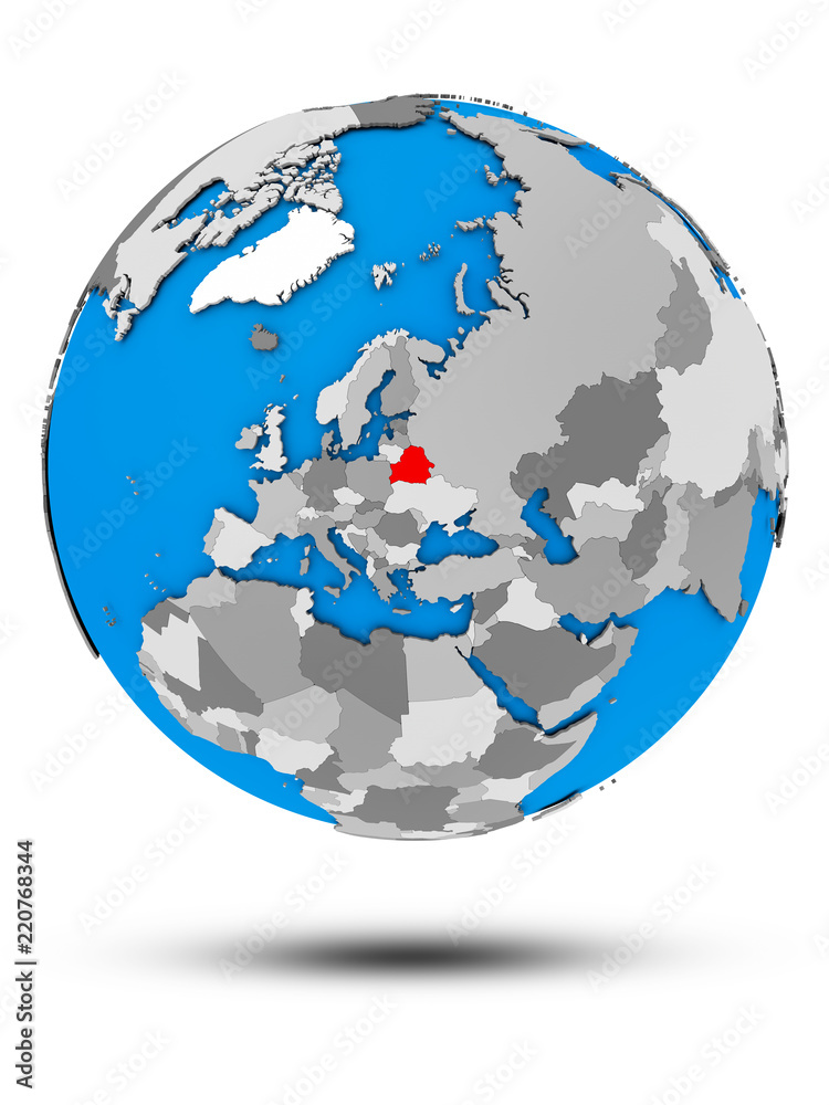 Naklejka premium Belarus on political globe isolated