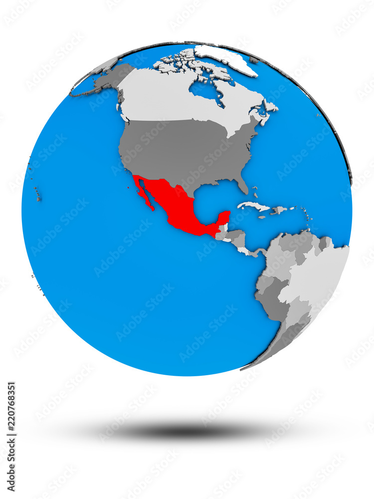 Naklejka premium Mexico on political globe isolated