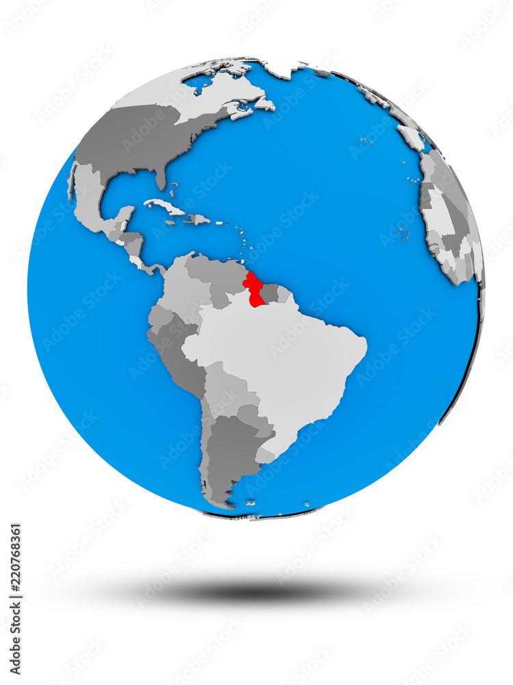 Guyana on political globe isolated Guyana on political globe isolated