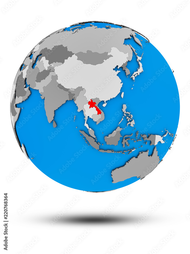Fototapeta premium Laos on political globe isolated