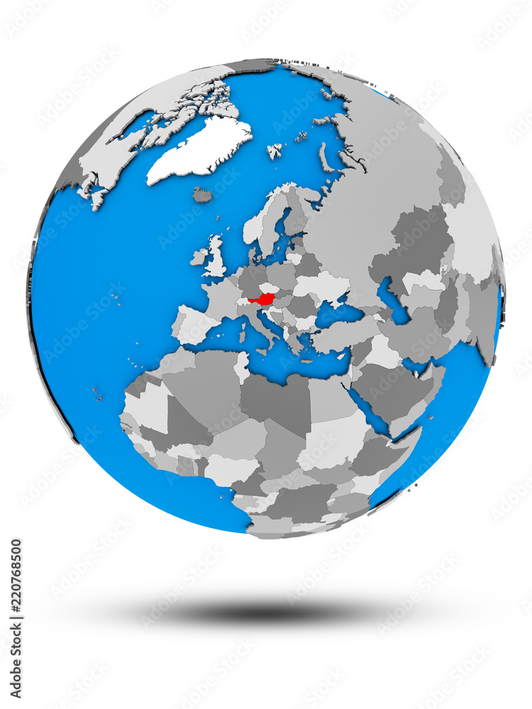 Austria on political globe isolated