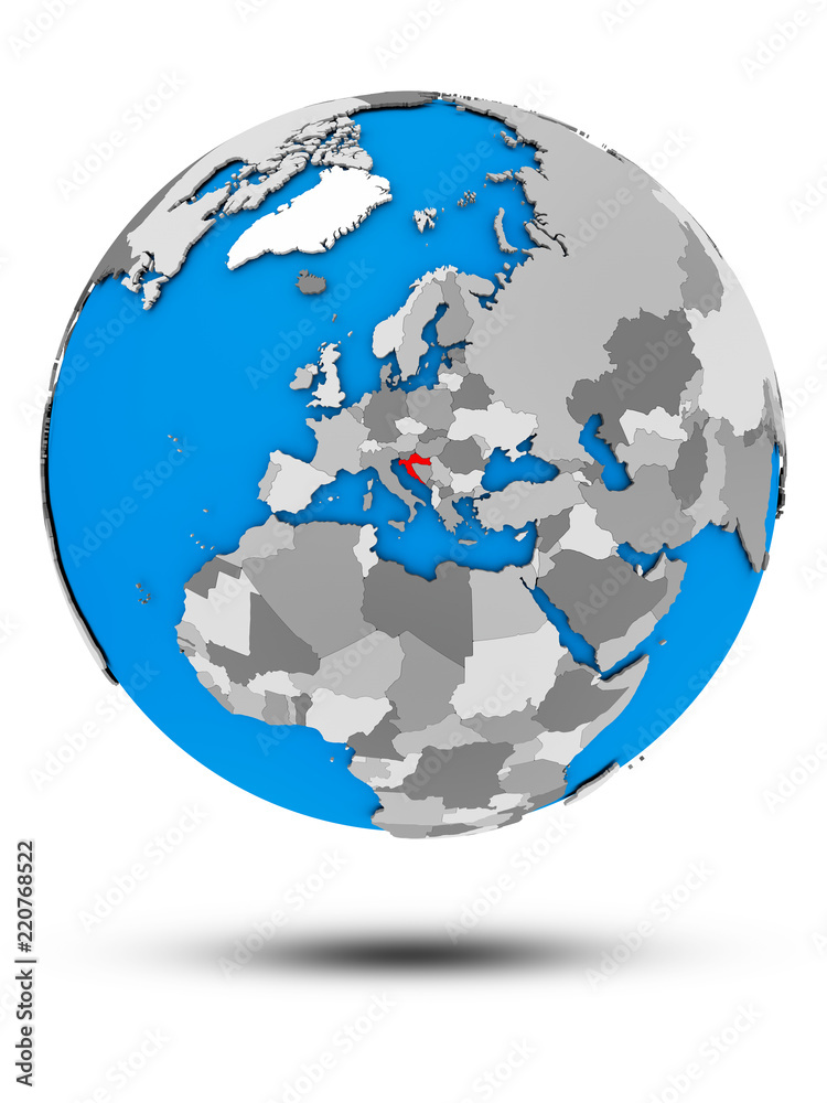 Fototapeta premium Croatia on political globe isolated