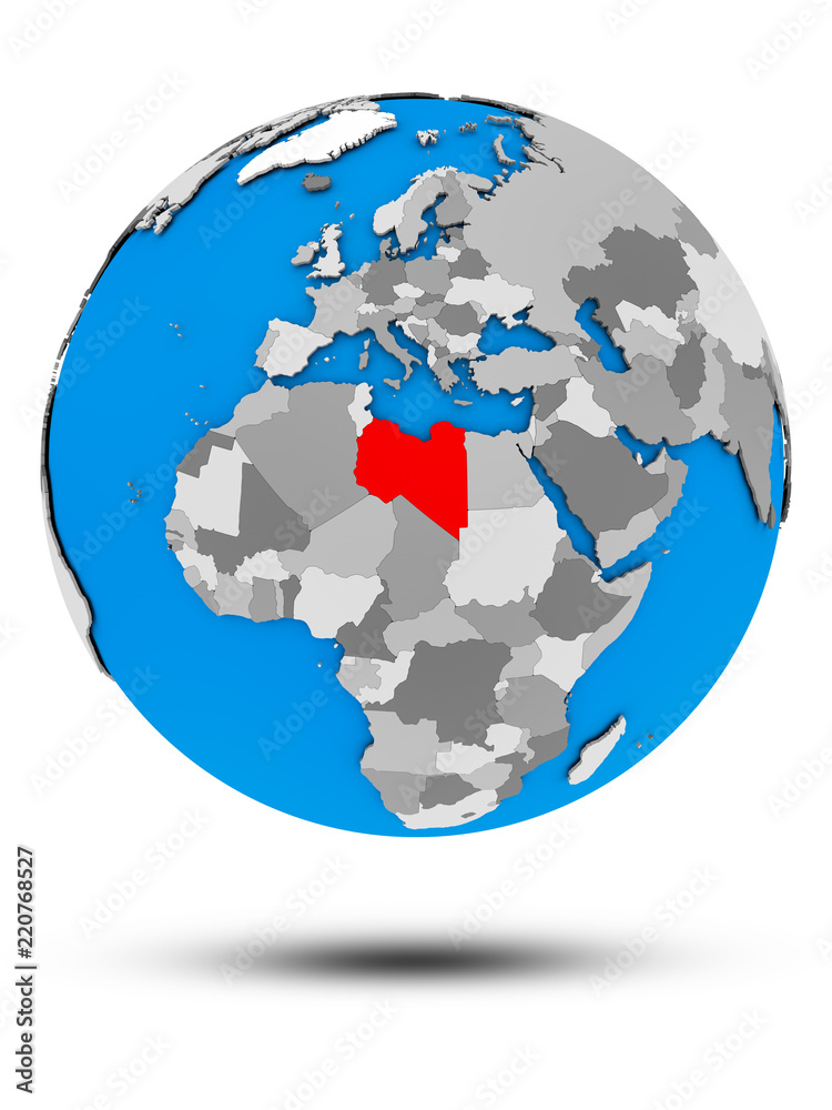 Libya on political globe isolated