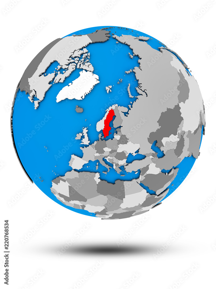 Fototapeta premium Sweden on political globe isolated