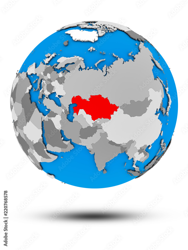 Fototapeta premium Kazakhstan on political globe isolated
