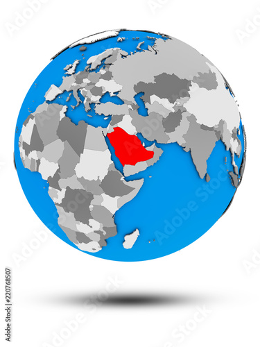 Saudi Arabia on political globe isolated