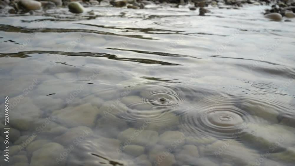 Rain on the mountain river.	Slow motion.