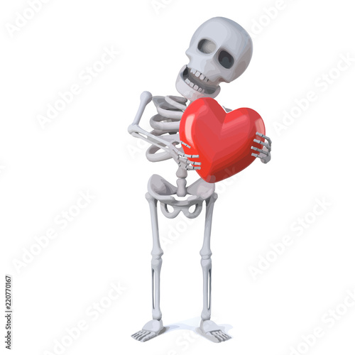 Vector 3d Skeleton is hugging a red heart