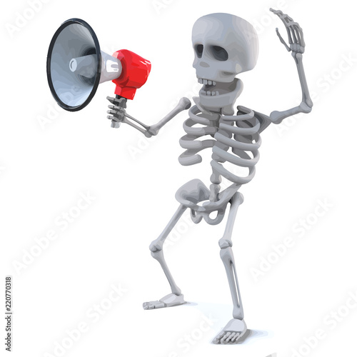 Vector 3d Skeleton speaks through a megaphone