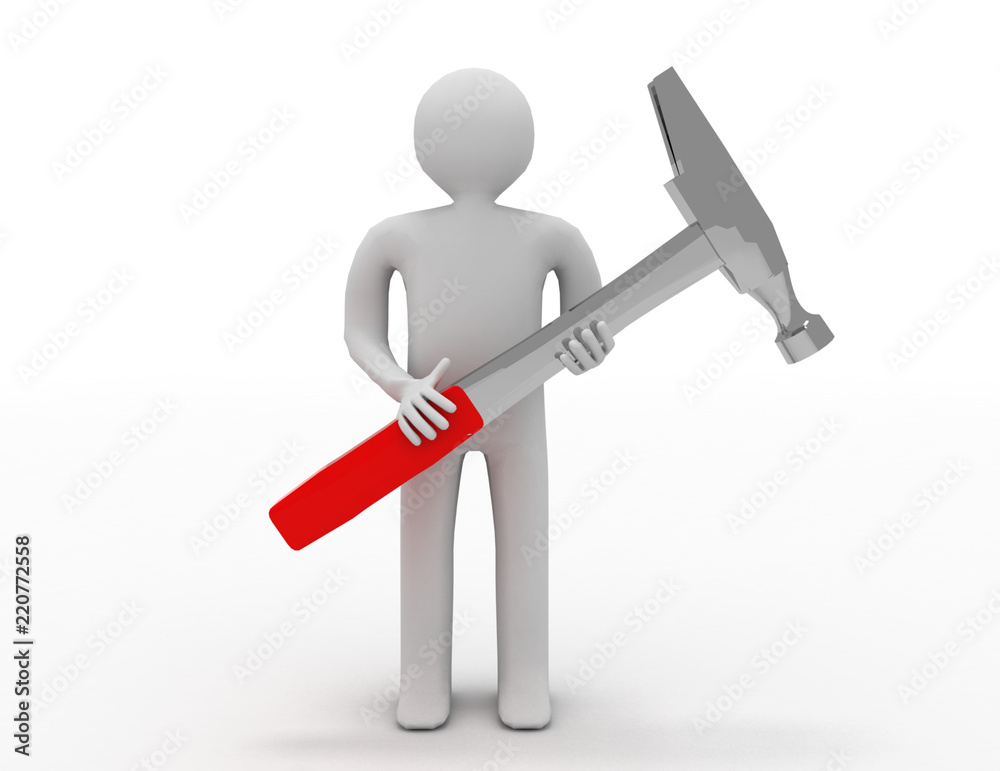 3d people -human character with a hammer. 3d render illustration 3d people -human character with a hammer. 3d render illustration
