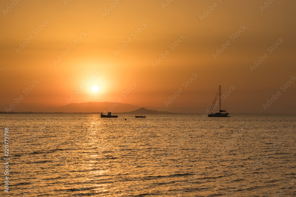 Sunset looking the boats