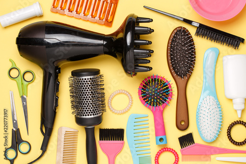 Image accessories of hairdresser, hair dryer, combs