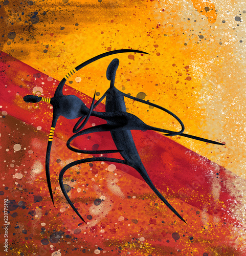 African couple dancing digital painting canvas artwork 