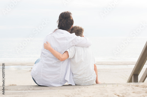 Mom and son on the beach