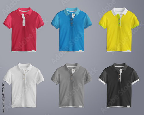 Collection of colorful Polo t-shirts on grey background © DNY3D