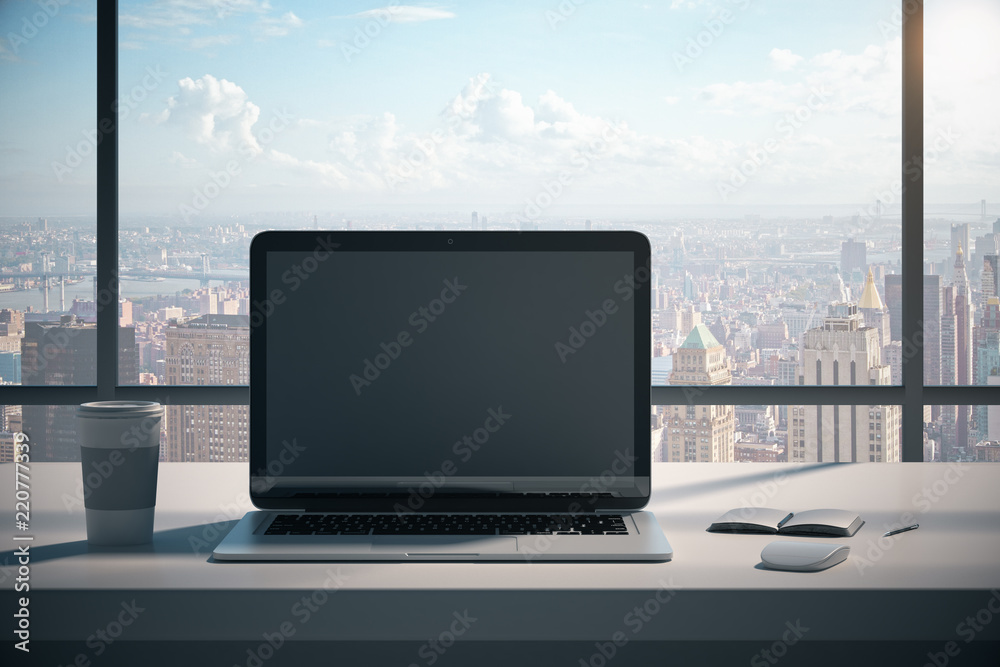 Fototapeta premium Modern desktop with empty laptop