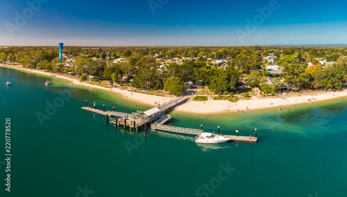 Aerial view of Bongaree Jetty on Bribie Island  Sunshine Coast  Australia