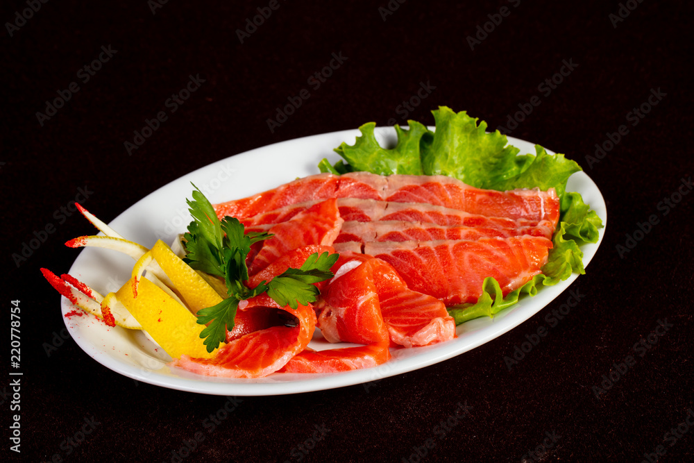 Sliced salmon sashimi