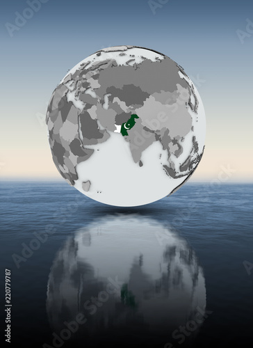 Pakistan on globe above water