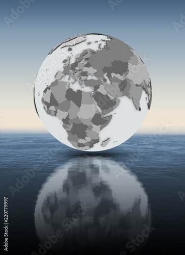Israel on globe above water