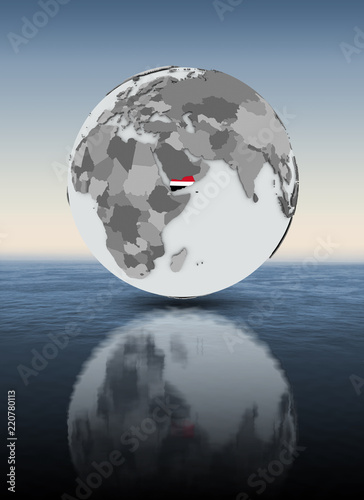 Fototapeta Naklejka Na Ścianę i Meble -  Yemen on globe above water