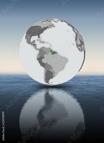 Guyana on globe above water