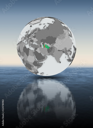 Turkmenistan on globe above water