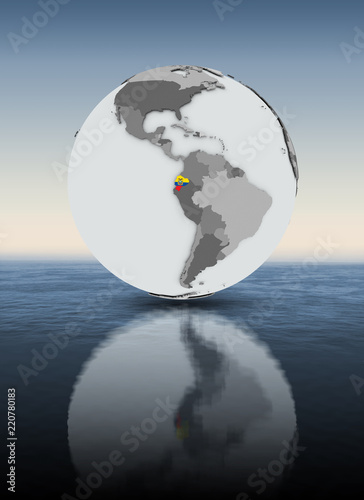 Ecuador on globe above water
