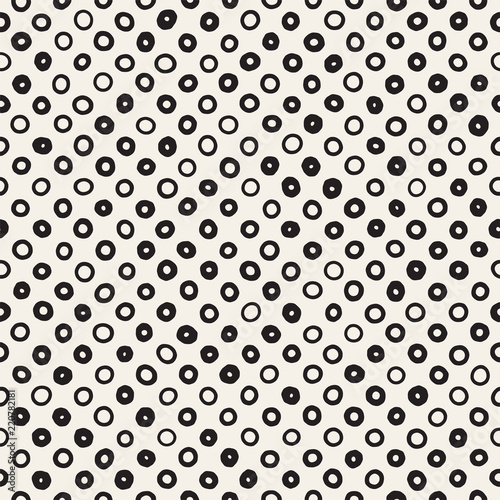 Hand drawn black and white ink abstract seamless pattern. Vector stylish grunge texture. Monochrome geometric scattered shapes