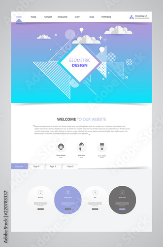 Modern cool website design template, with colorful abstract header design.